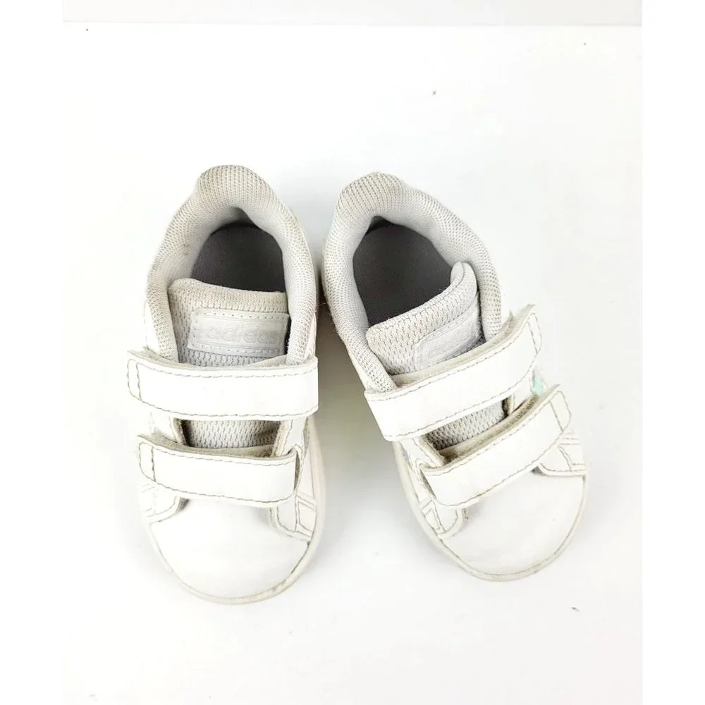 Adidas Grand Court White Tennis Shoes/Sneaker With‎ Iridescent Stripes Size 5K